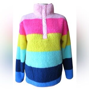 Crown & Ivy fleece jacket striped soft pullover coat sweater small NWT